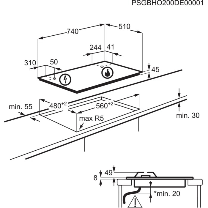 AEG HKB75820NB 6000 table de cuisson au gaz - 75cm