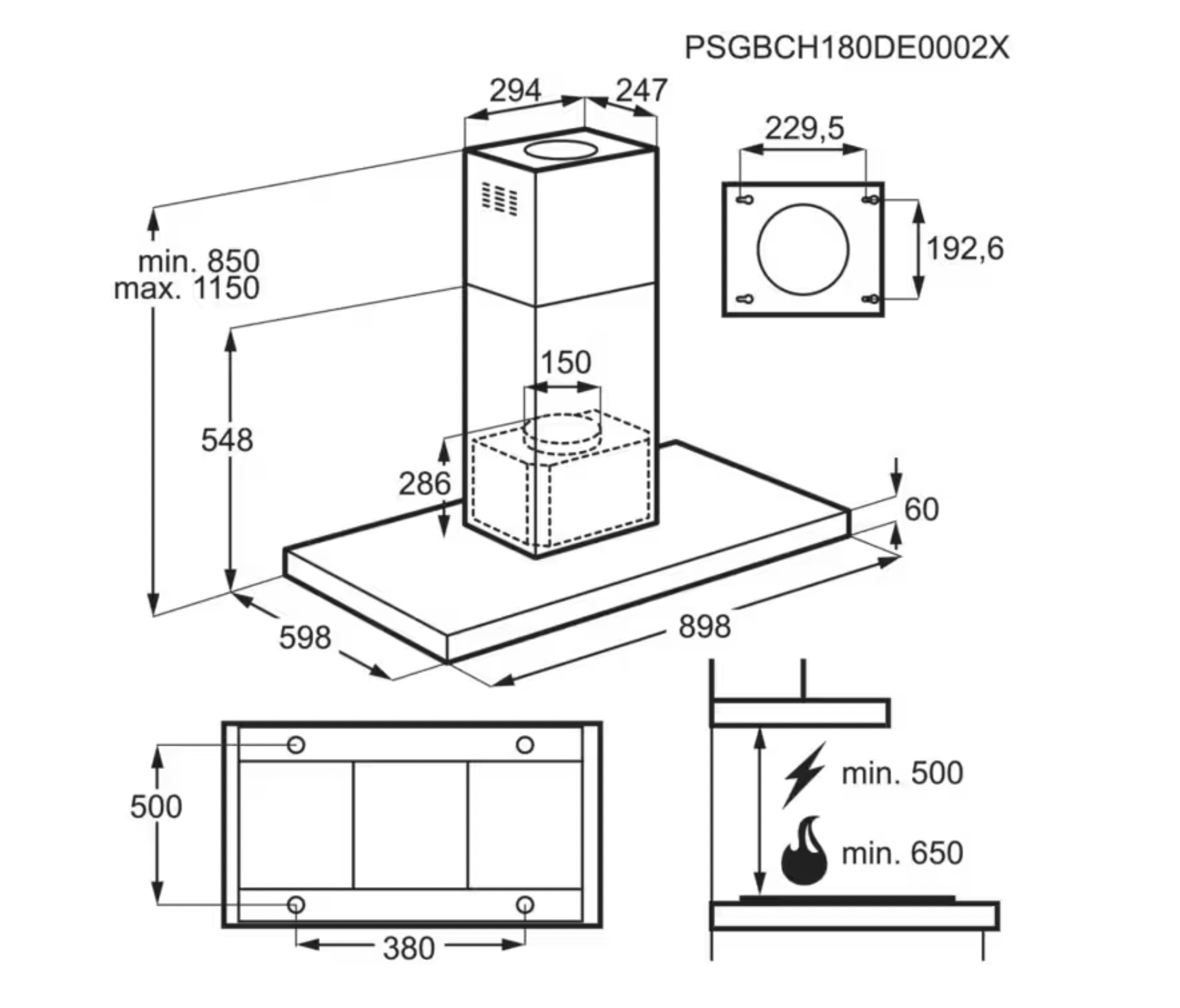 AEG DBE5970M 6000 hotte décorative - 90cm