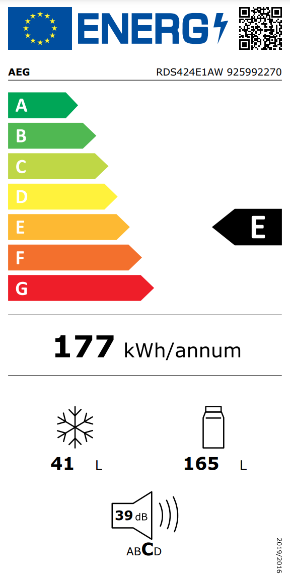 AEG RDS424E1AW 3000 combiné réfrigérateur-congélateur - 144cm