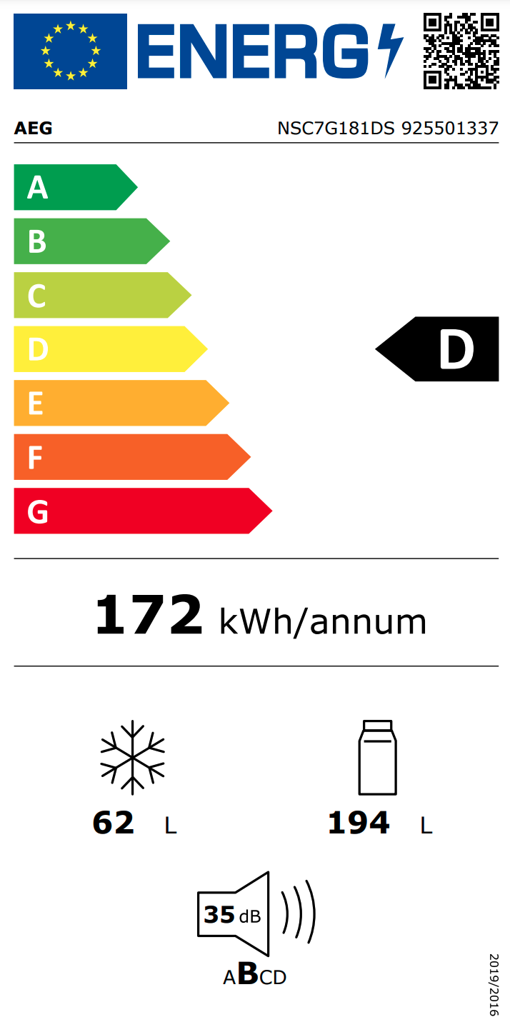 AEG NSC7G181DS 7000 combiné réfrigérateur-congélateur - 178cm