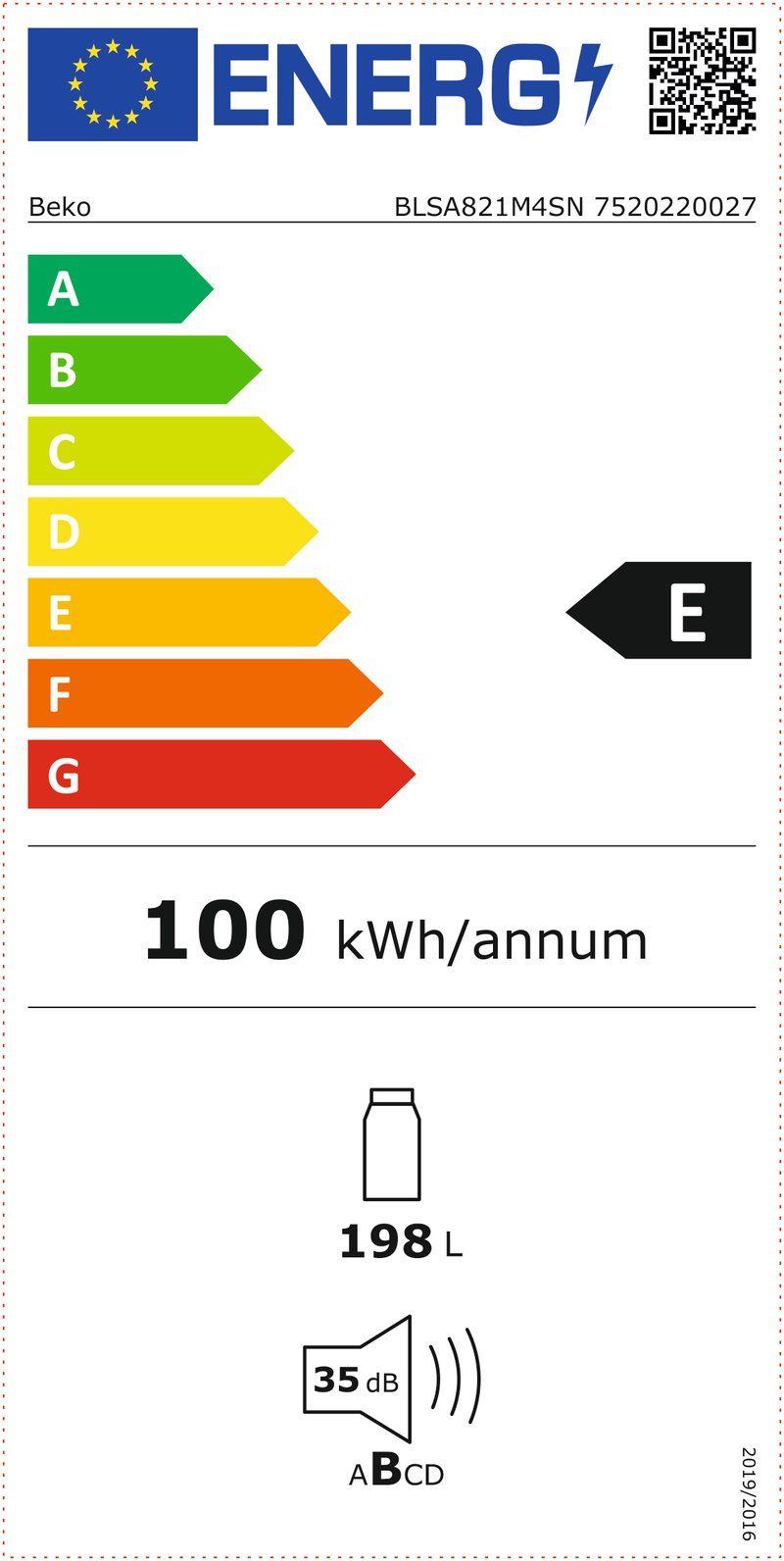 BEKO BLSA821M4SN réfrigérateur avec surgélateur - 122cm