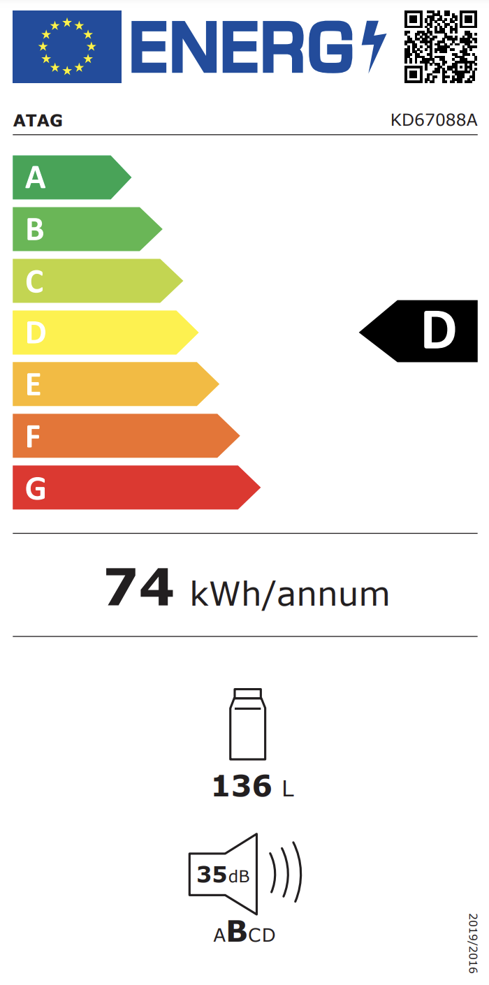 ATAG KD67088A réfrigérateur sans surgélateur - 88cm