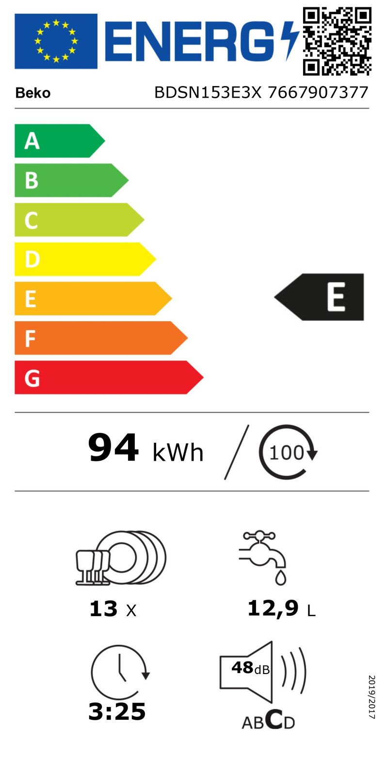 BEKO BDSN153E3X lave-vaisselle intégrable