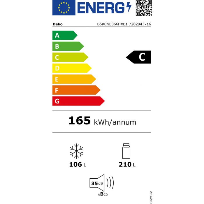 BEKO B5RCNE366HXB1 combiné réfrigérateur-congélateur pose-libre - 186cm