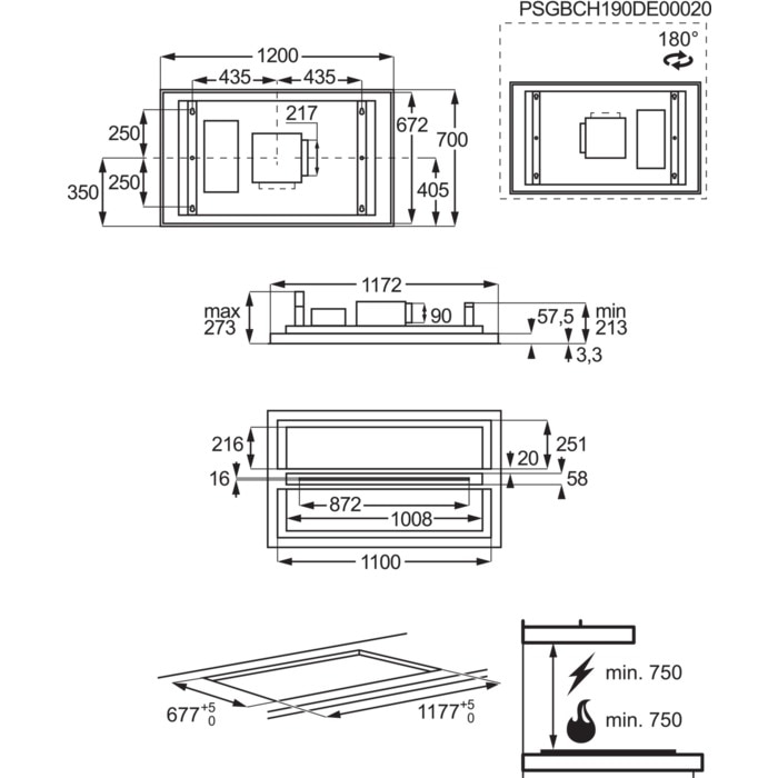 AEG DCK5281HG 7000 hotte plafonnier - 120cm