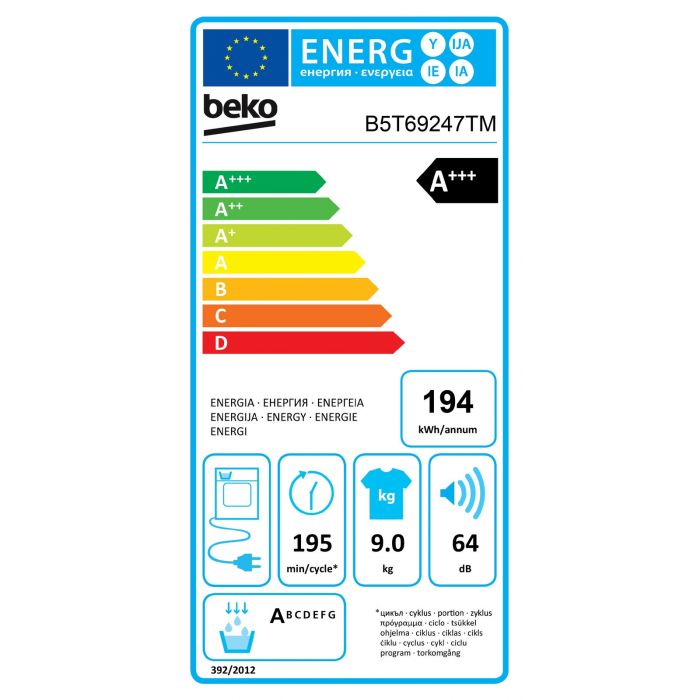 BEKO B5T69247TM sèche-linge - par pompe à chaleur