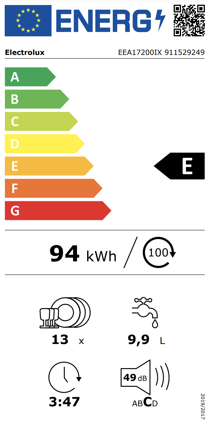 ELECTROLUX EEA17200IX 300 lave-vaisselle sous-encastrable