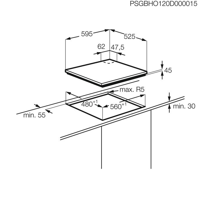 AEG HGB64301UM table de cuisson au gaz - 60cm