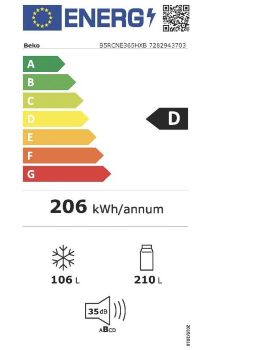 BEKO B5RCNE365HXB combiné réfrigérateur-congélateur pose-libre 