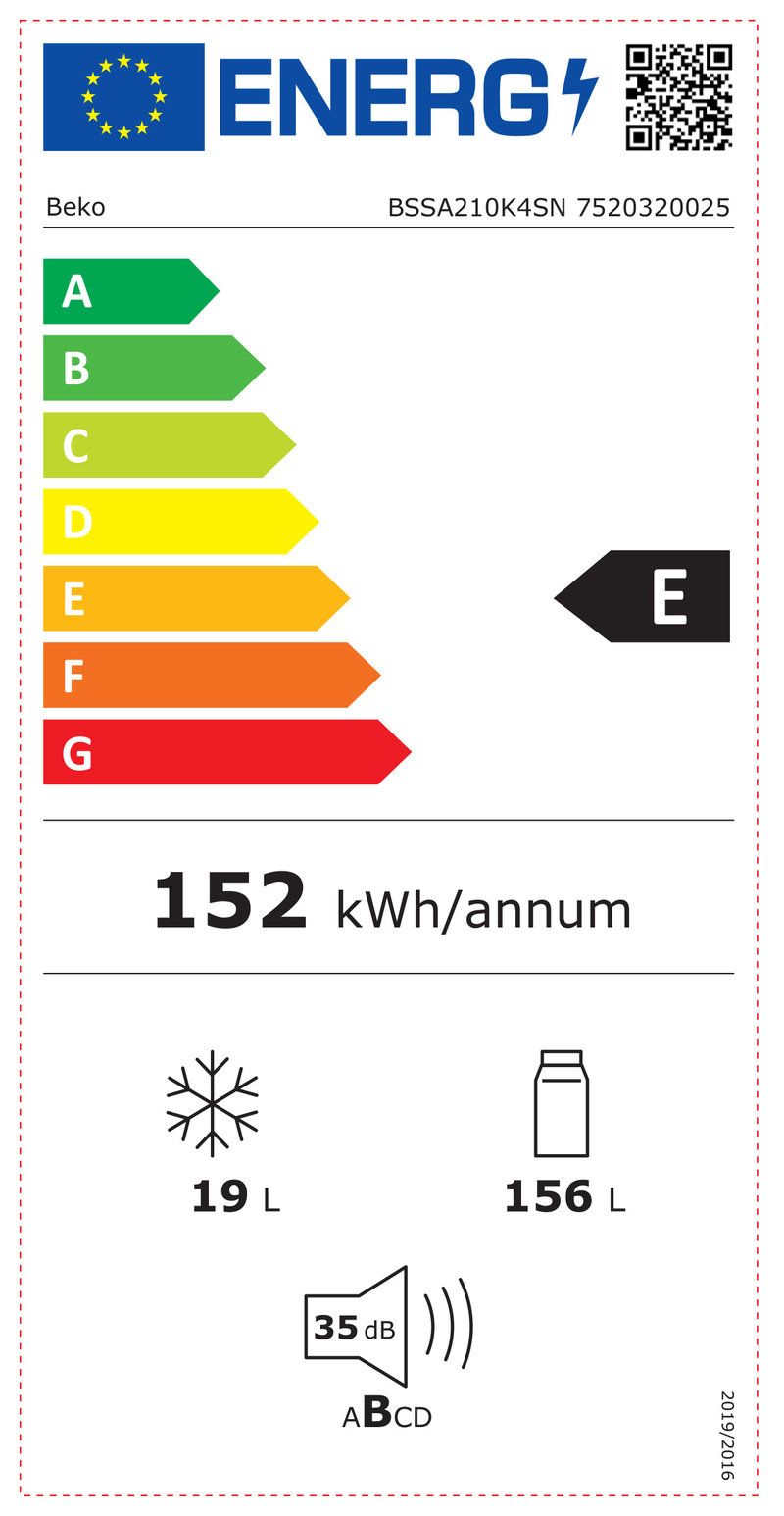 BEKO BSSA210K4SN réfrigérateur avec surgélateur - 122cm