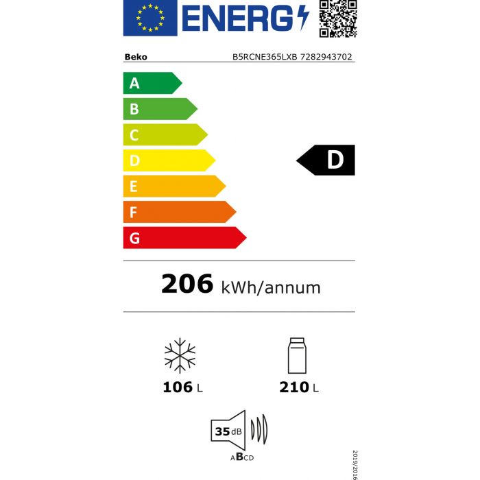 BEKO B5RCNE365LXB combiné réfrigérateur-congélateur pose-libre - 186cm