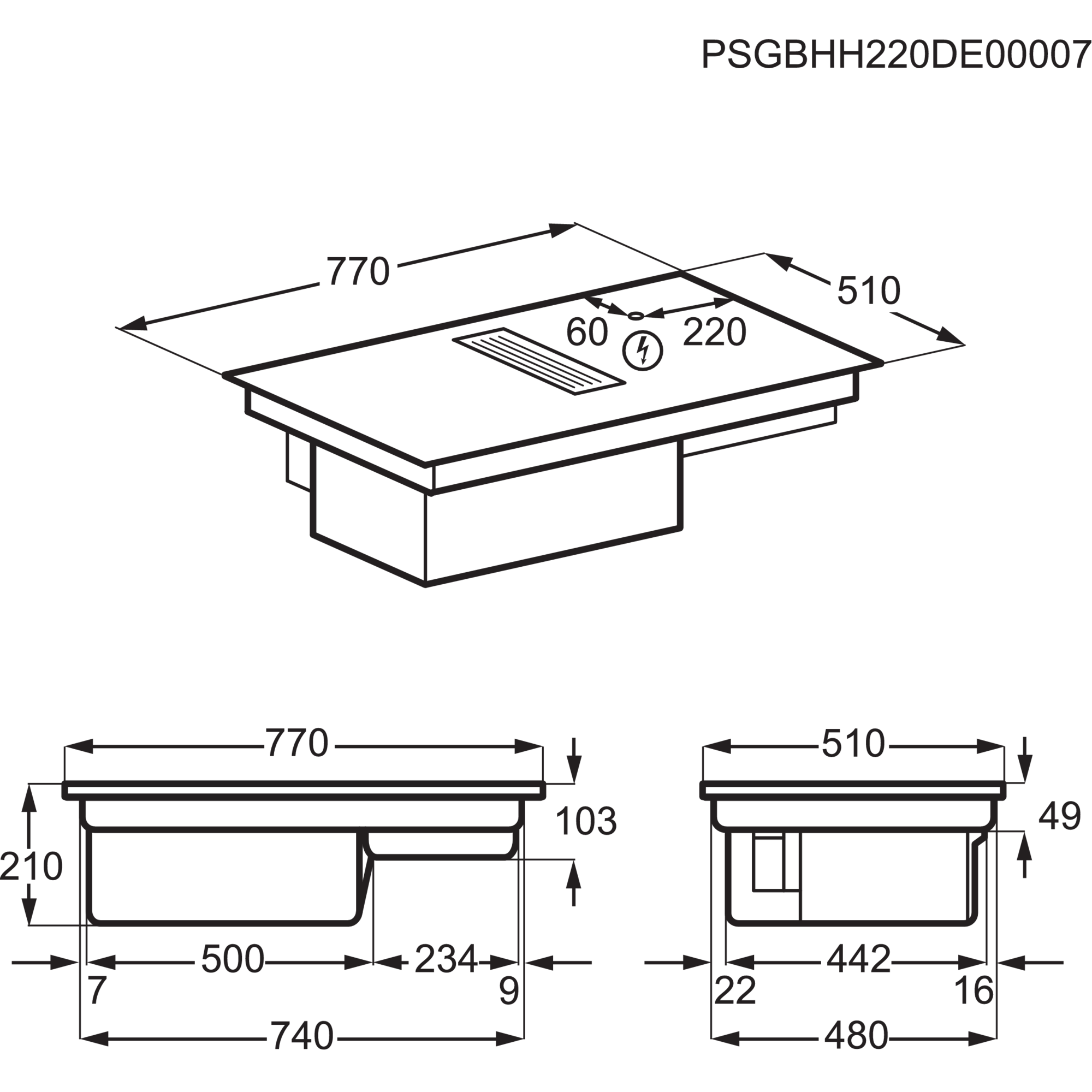 AEG CCE84543CB 6000 table de cuisson avec hotte integrée - 80cm