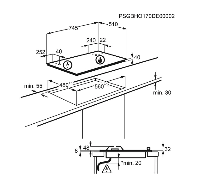 AEG HGB75520SM 6000 table de cuisson au gaz - 75cm