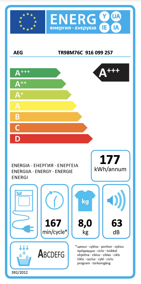 AEG TR98M76C 9000 seche-linge - par condensation