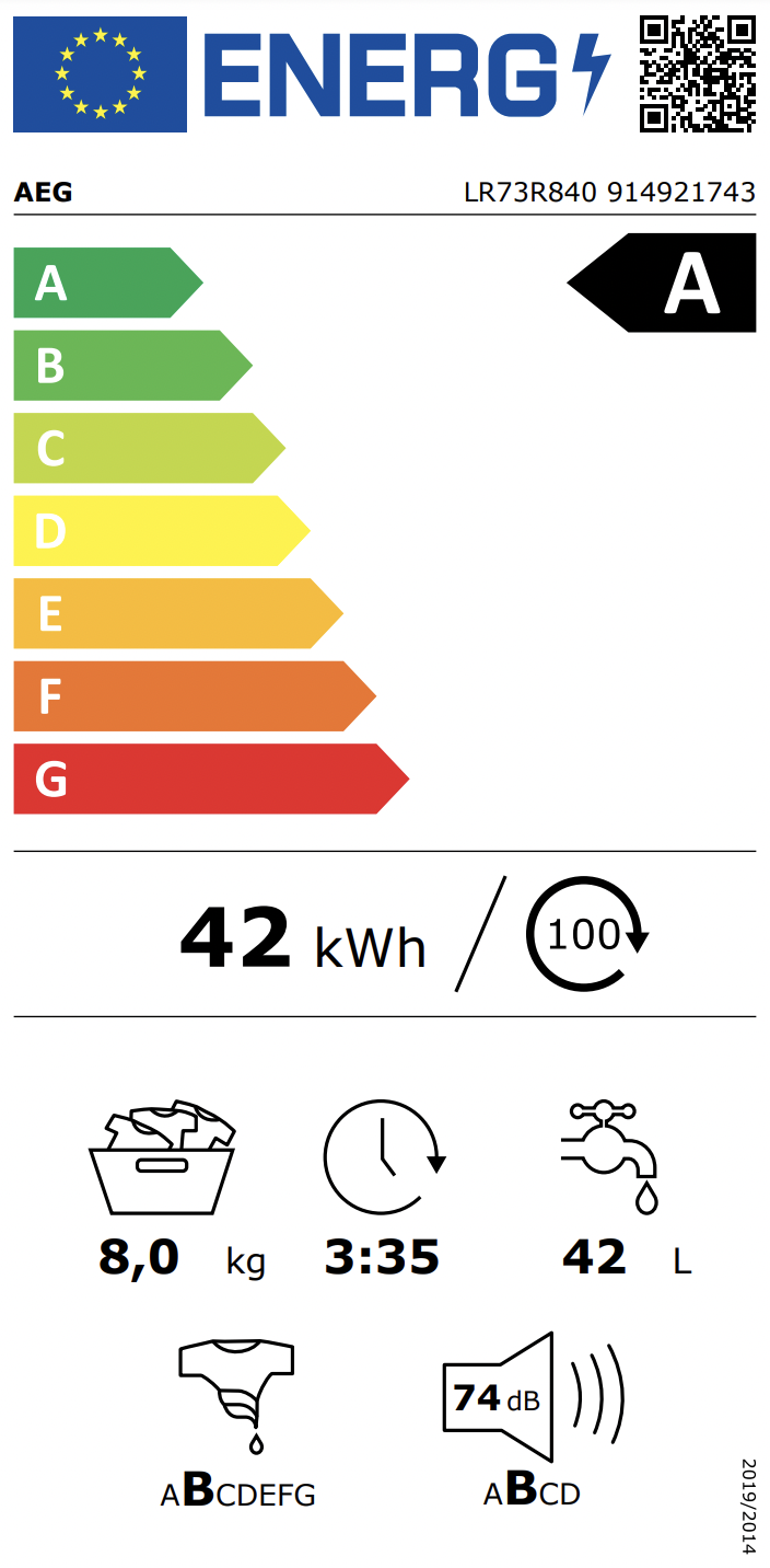 AEG LR73R840 7000 lave-linge