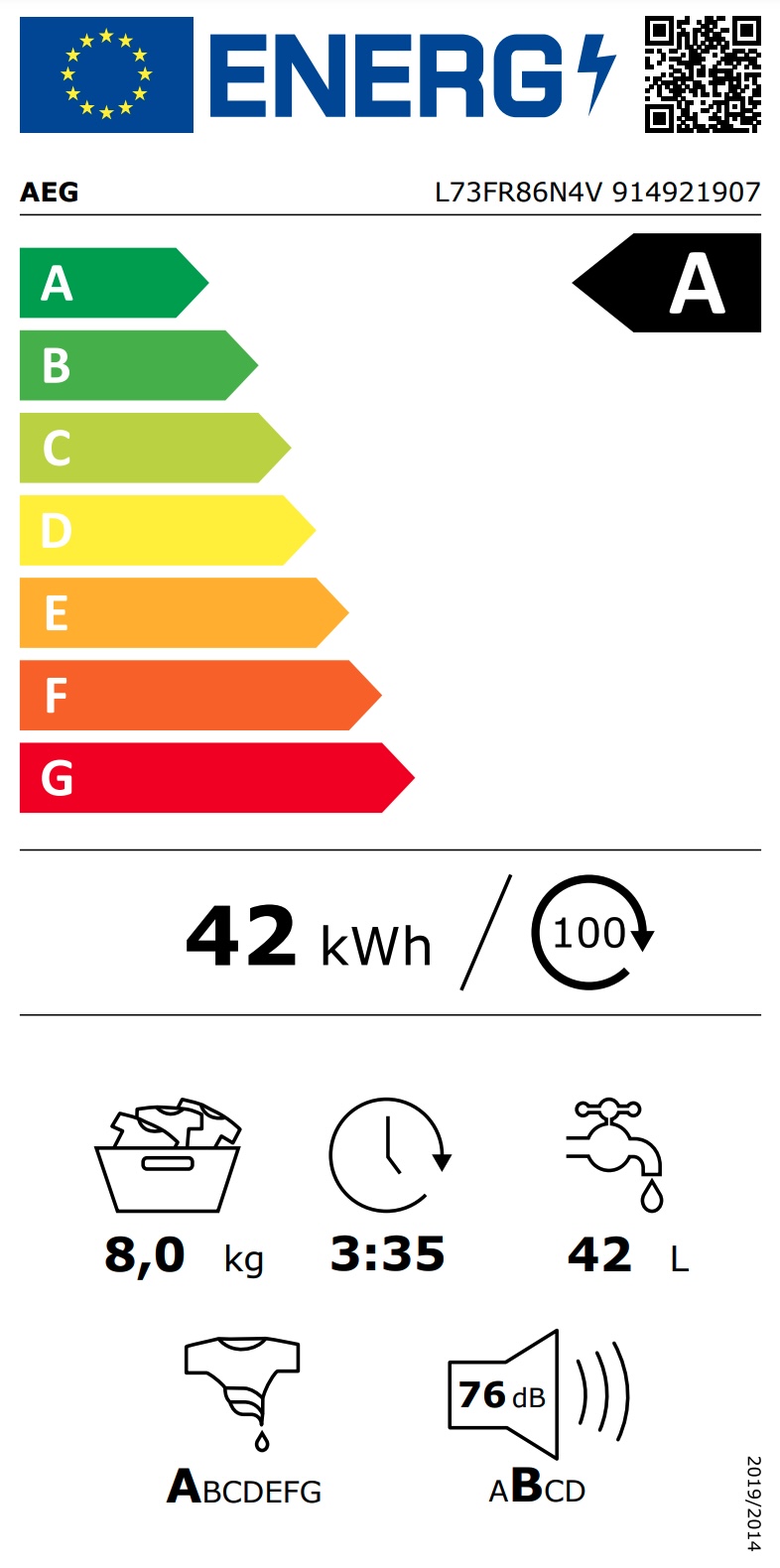 AEG L73FR86N4V 7000 lave-linge