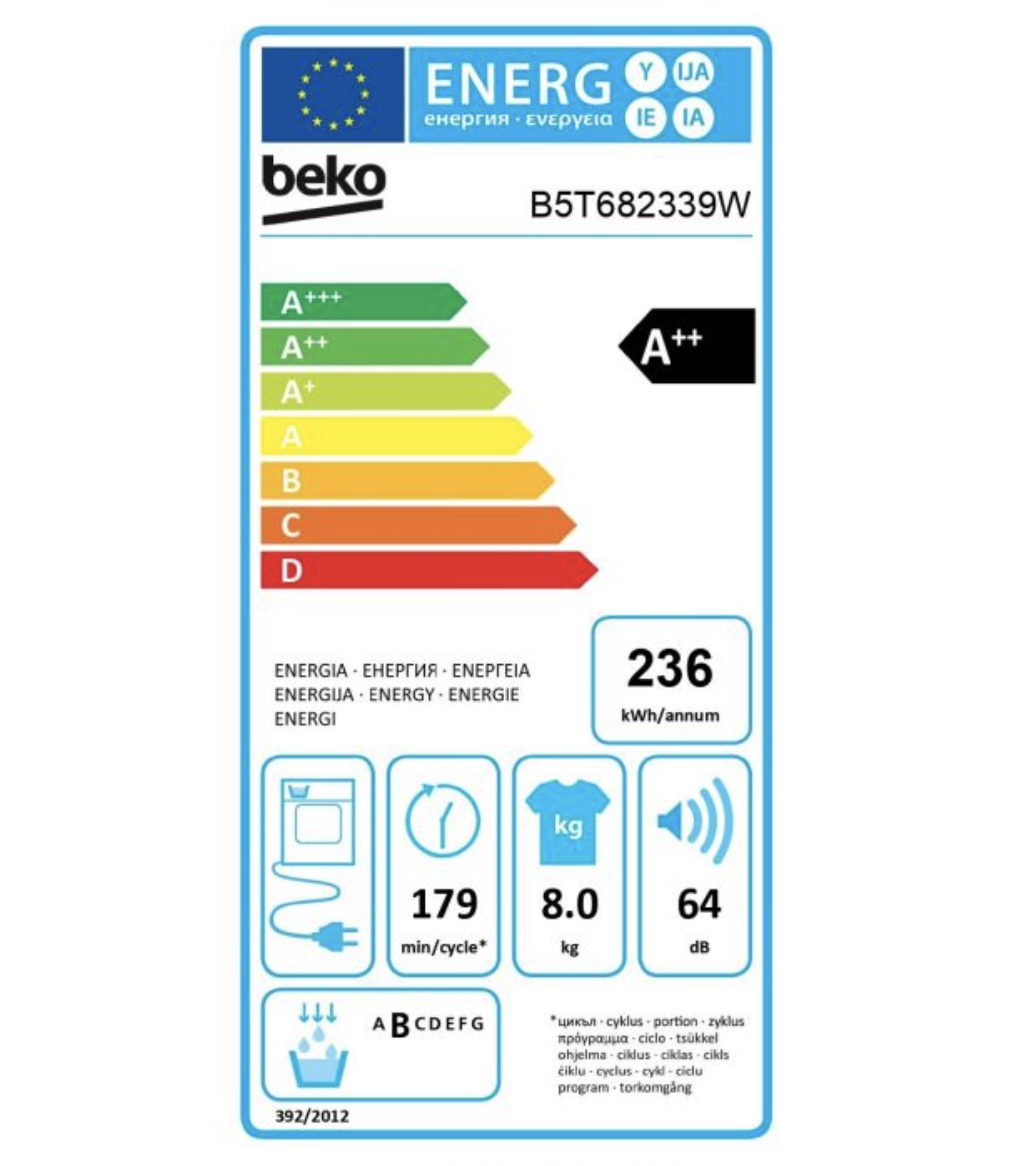 BEKO B5T682339W sèche-linge - par pompe à chaleur